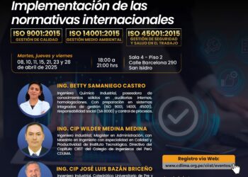 Curso «Implementación de las normativas internacionales ISO 9001:2015, ISO 14001:2015 e ISO 45001» / Del 8 al 28 de abril