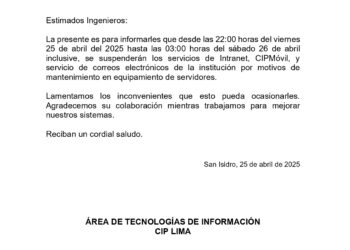 Comunicado N° 004-2025/TI/DS/CIP-LIMA