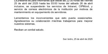 Comunicado N° 004-2025/TI/DS/CIP-LIMA