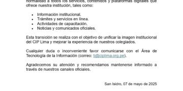 Comunicado N° 005-2025/TI/CIP-LIMA