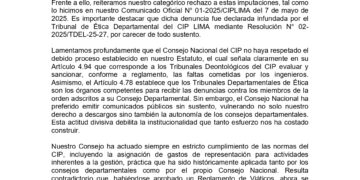COMUNICADO N° 03-2025/CIPLIMA – A LA OPINIÓN PÚBLICA Y MIEMBROS DE LA ORDEN DEL CIP