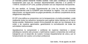 COMUNICADO N° 04-2025 / CIPLIMA | Sobre la inscripción de la Junta Directiva ante SUNARP