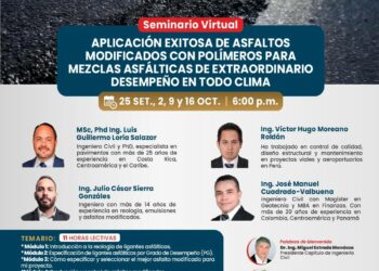 Seminario Virtual: ¨Aplicación exitosa de Asfaltos modificados con Polímeros para mezclas asfálticas de extraordinario desempeño en todo clima¨ / 25 de septiembre – 6:00 p.m.