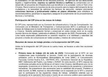 PRONUNCIAMIENTO N° 23-2025-2027/CIPLIMA – SOBRE EL PROYECTO «TREN LIMA – CHOSICA»