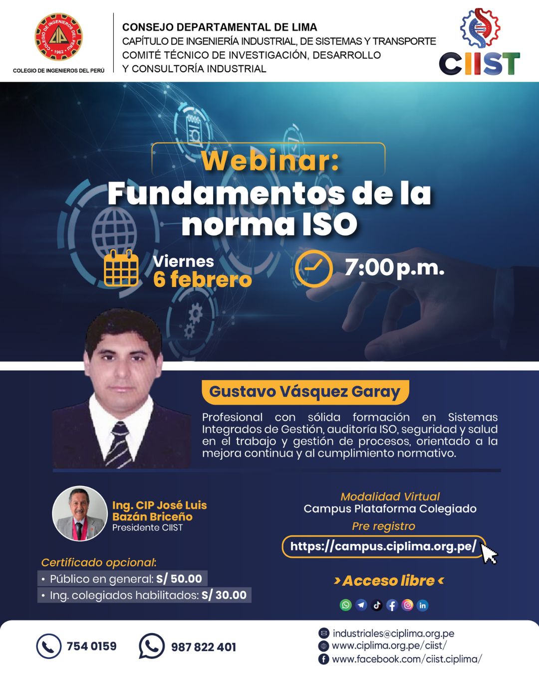 Webinar: Fundamentos de la Norma ISO / Viernes 6 de febrero - Colegio ...