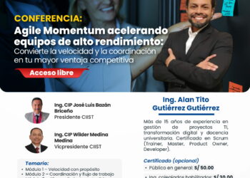 Conferencia: Agile Momentum acelerando equipos de alto rendimiento: Convierte la velocidad y coordinación de tu equipo en tu mayor ventaja competitiva / Viernes 27 de marzo