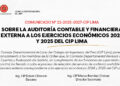 COMUNICADO N° 22-2025-2027/CIPLIMA – Sobre la auditoría contable y financiera externa a los ejercicios económicos 2024 y 2025 del CIP Lima
