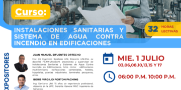 Curso: Instalaciones Sanitarias y Sistemas de agua contra incendio en edificaciones / Inicio: 1 de julio