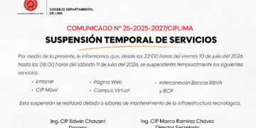 COMUNICADO N° 25-2025-2027/CIPLIMA – SUSPENSIÓN TEMPORAL DE SERVICIOS