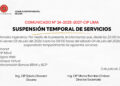 COMUNICADO N° 24-2025-2027/CIPLIMA – Suspensión temporal de servicios