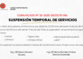 COMUNICADO N° 26-2025-2027/CIPLIMA – Suspensión temporal de servicios