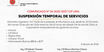 COMUNICADO N° 24-2025-2027/CIPLIMA – Suspensión temporal de servicios