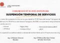 COMUNICADO N° 28-2025-2027/CIPLIMA – Suspensión temporal de servicios