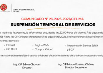 COMUNICADO N° 28-2025-2027/CIPLIMA – Suspensión temporal de servicios