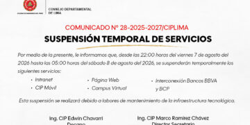 COMUNICADO N° 28-2025-2027/CIPLIMA – Suspensión temporal de servicios