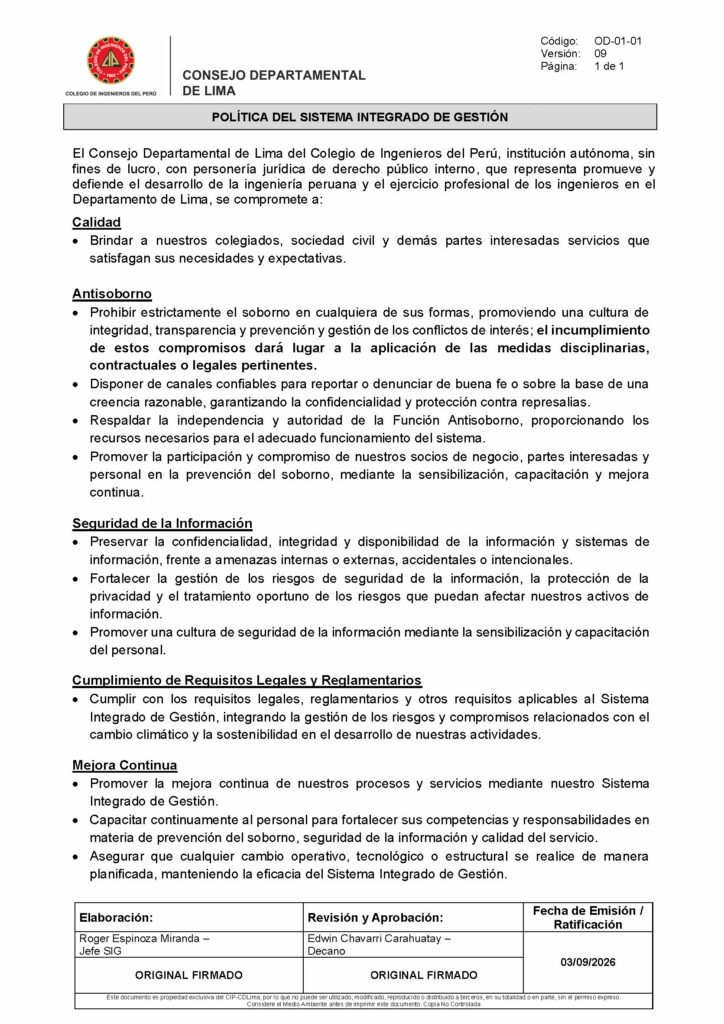 OD-01-01 Política del Sistema Integrado de Gestión V.09
