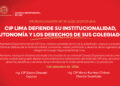 PRONUNCIAMIENTO N° 39-2025-2027/CIPLIMA – EL CIP LIMA SE RESPETA. LA INSTITUCIONALIDAD SE DEFIENDE. EL COLEGIO DE INGENIEROS DEL PERÚ NO SE DIVIDE