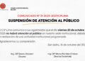 COMUNICADO N° 31-2025-2027/CIPLIMA – SUSPENSIÓN DE ATENCIÓN AL PÚBLICO
